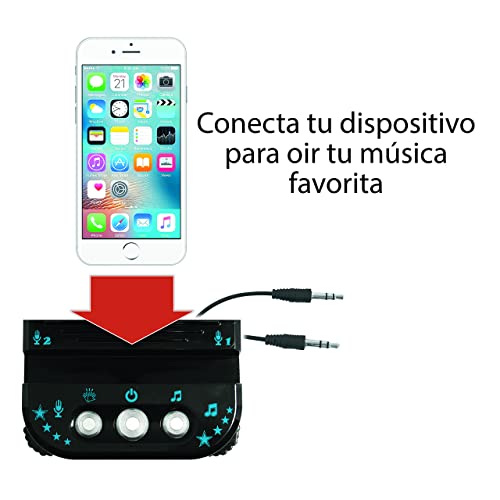 DEQUBE pie con Karaoke Tipo Disco para Cantar, con Luces de Discoteca y Ajustable en Altura, Dos microfonos Negro, Mediano (916D00037)