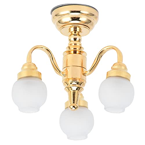 Deror Lámpara de Techo de casa de muñecas, 1:12 candelabro de casa de muñecas Miniatura Exquisita Elegante decoración de luz de Techo LED