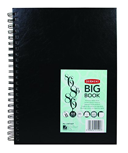 Derwent Big Book Cuaderno de Tapa Dura para Bocetos, Tamaño A4 para Dibujar y Escribir, 86 Hojas, Papel Libre de Ácidos, Bloc de Notas Espiral, Calidad Profesional, 2301607