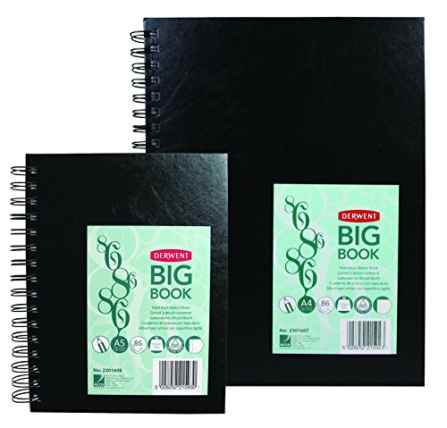 Derwent Big Book Cuaderno de Tapa Dura para Bocetos, Tamaño A4 para Dibujar y Escribir, 86 Hojas, Papel Libre de Ácidos, Bloc de Notas Espiral, Calidad Profesional, 2301607