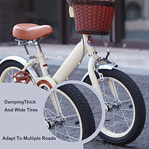 DHMKL 12/14/16/18 Pulgadas Bicis Infantiles Bicicleta con Cuadro Acero con Alto Contenido Carbono El Manillar Y El Asiento Pueden Ser RetráCtiles Apto para NiñOs 2 A 13 AñOs Beige/Rosa