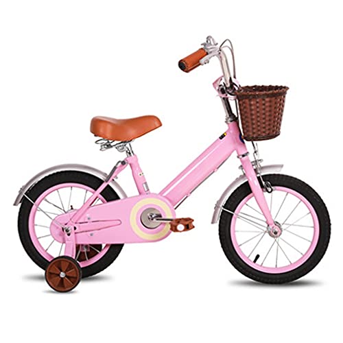 DHMKL 12/14/16/18 Pulgadas Bicis Infantiles Bicicleta con Cuadro Acero con Alto Contenido Carbono El Manillar Y El Asiento Pueden Ser RetráCtiles Apto para NiñOs 2 A 13 AñOs Beige/Rosa