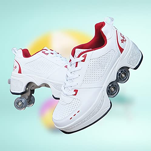 DHTOMC Patines De 4 Ruedas,niña Patines De 4 Ruedas Patines en Línea para Niños Yadolescentes con Luz Diversión Extensible Roller Blades para Niños y Niñas,EUR34