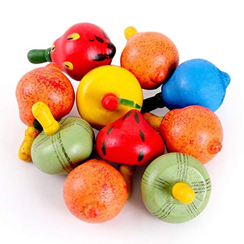 DIAMOEN Los niños educativos de Madera de Juguete de Frutas Gyro Spinning Peg Top Spinner