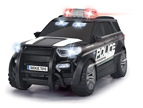 Dickie Toys 203714018 Ford Police Interceptor - Coche de policía con luz y Sonido (25 cm, Escala 1:18, versión de EE.UU., para niños a Partir de 3 años)