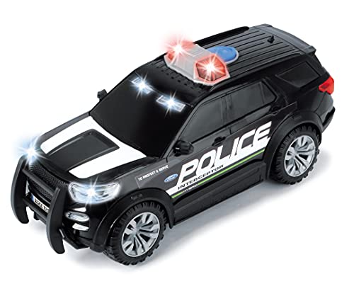 Dickie Toys 203714018 Ford Police Interceptor - Coche de policía con luz y Sonido (25 cm, Escala 1:18, versión de EE.UU., para niños a Partir de 3 años)