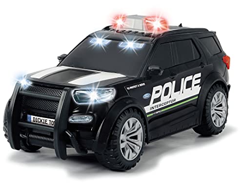 Dickie Toys 203714018 Ford Police Interceptor - Coche de policía con luz y Sonido (25 cm, Escala 1:18, versión de EE.UU., para niños a Partir de 3 años)