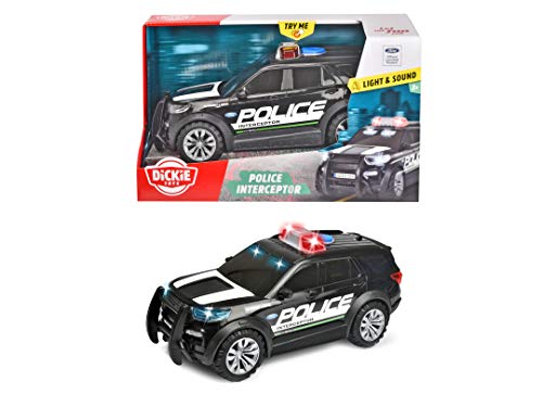 Dickie Toys 203714018 Ford Police Interceptor - Coche de policía con luz y Sonido (25 cm, Escala 1:18, versión de EE.UU., para niños a Partir de 3 años)