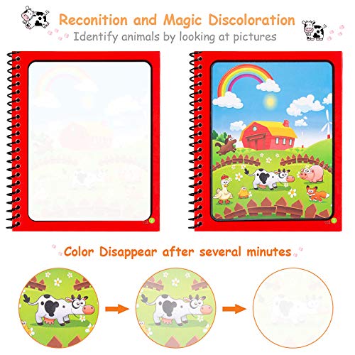 Diealles Shine Magic Water Drawing Book Colores Magicos con Agua con Magic Pen Tablero de Pintura niños pequeños Regalo Juguete, Animal