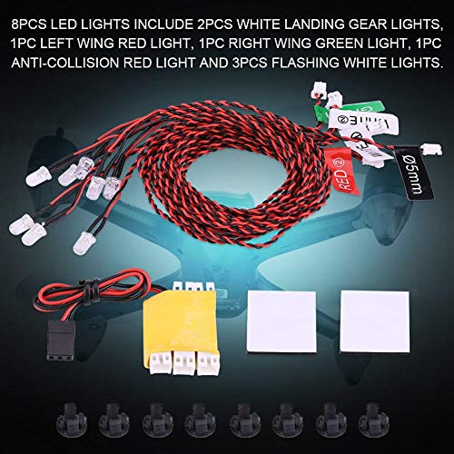 Dilwe Luz Intermitente RC, Kit de Sistema de Iluminación de 8 LED Simulación de Luces Intermitentes para RC Avión Helicóptero