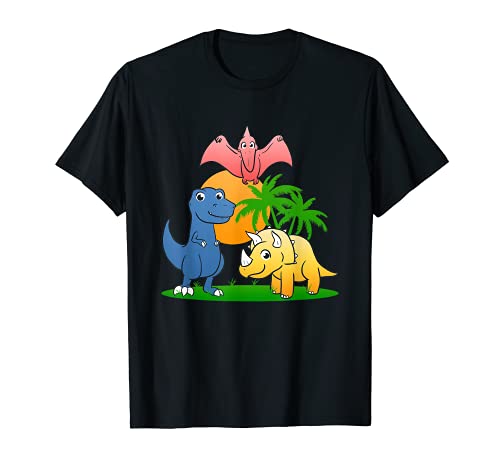 Dinosaurio T-Rex Triceratops Pteranodonte Palma Sol Isla Camiseta