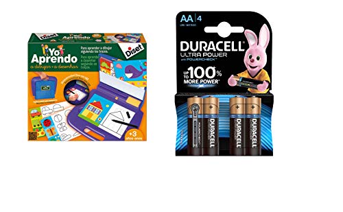 Diset - Yo aprendo a Dibujar, Juego Educativo a Partir de 3 años + Duracell Ultra AA con Powerchek, Pilas Alcalinas, Paquete de 4