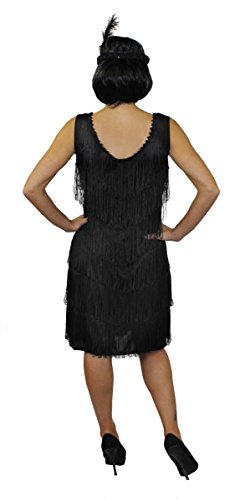 DISFRAZ DE FLAPPER DE LUJO PARA MUJER - VESTIDO CON FLECOS DE LOS AÑOS 20 EN NEGRO CON UN TOCADO DE LENTEJUELAS DE PLUMAS A JUEGO DE LOS AÑOS 20 CHARLESTON - TALLA: PEQUEÑA (EUR 38/40)