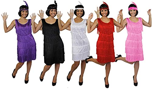 DISFRAZ DE FLAPPER DE LUJO PARA MUJER - VESTIDO CON FLECOS DE LOS AÑOS 20 EN NEGRO CON UN TOCADO DE LENTEJUELAS DE PLUMAS A JUEGO DE LOS AÑOS 20 CHARLESTON - TALLA: PEQUEÑA (EUR 38/40)