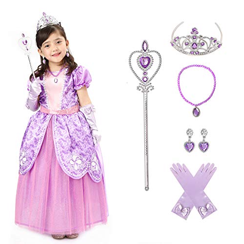 Disfraz de lujo inspirado en la princesa Sofía con accesorios para niñas de 5-6 años