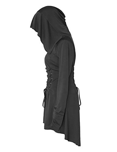 Disfraz de mujer Cosplay para Halloween, carnaval, fiesta medieval vintage, vestido asimétrico elástico de manga larga Negro S