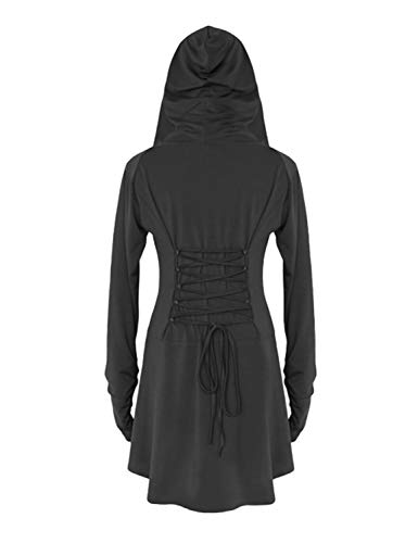 Disfraz de mujer Cosplay para Halloween, carnaval, fiesta medieval vintage, vestido asimétrico elástico de manga larga Negro S