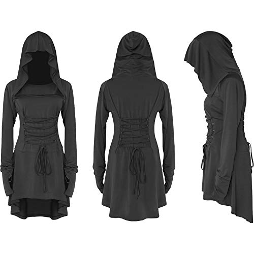 Disfraz de mujer Cosplay para Halloween, carnaval, fiesta medieval vintage, vestido asimétrico elástico de manga larga Negro S