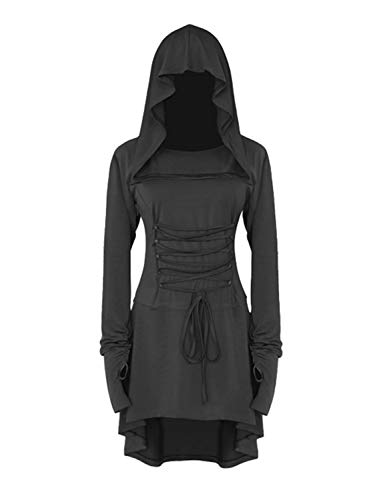 Disfraz de mujer Cosplay para Halloween, carnaval, fiesta medieval vintage, vestido asimétrico elástico de manga larga Negro S