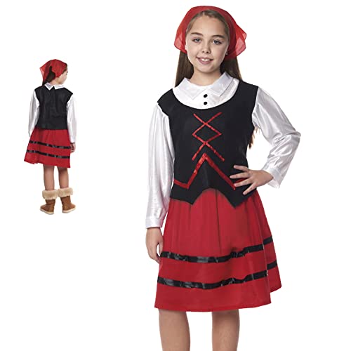 Disfraz de Pastora Niña Navidad【Tallas Infantiles 1 a 12 años】[Talla 7-9 años]【Traje Pastorcilla Blusa Chaleco Falda Pañuelo】Disfraces Navidad Niña