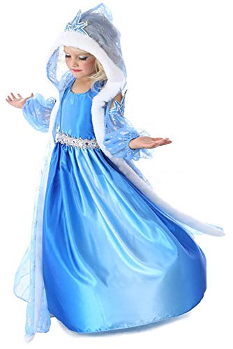 Disfraz de Reina del Hielo / Princesa de Nieve para niñas - Disfraz de 3 Piezas con Capa - Azul - Talla 120 (110-116)