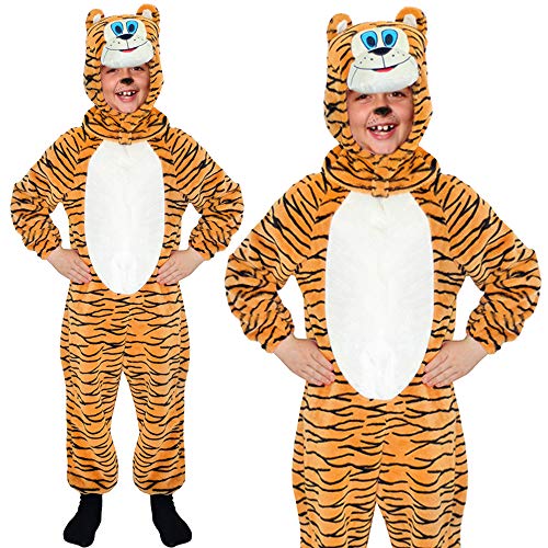 DISFRAZ DE TIGRE PARA NIÑOS PARA EL DÍA MUNDIAL DEL LIBRO / SEMANA DEL LIBRO. TIGRE MONO + CAPUCHA ADJUNTA CON CARA DE TIGRE. DISFRAZ DE TIGRE DE 2 PIEZAS PARA NIÑOS Y NIÑAS. TALLA: MEDIANO