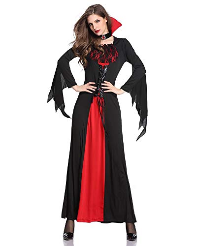 Disfraz de vampiro para mujer, disfraz medieval, con cordones y cuello, disfraz de vampiro para Halloween, carnaval