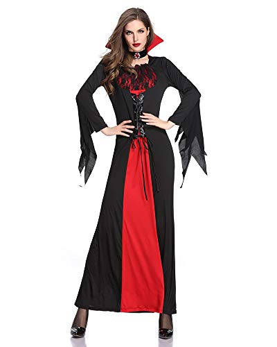 Disfraz de vampiro para mujer, disfraz medieval, con cordones y cuello, disfraz de vampiro para Halloween, carnaval