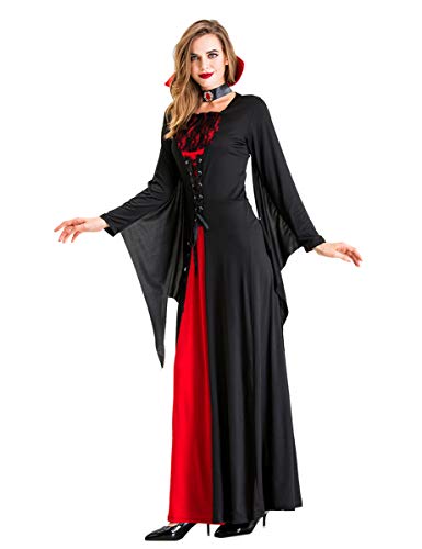 Disfraz de vampiro para mujer, disfraz medieval, con cordones y cuello, disfraz de vampiro para Halloween, carnaval