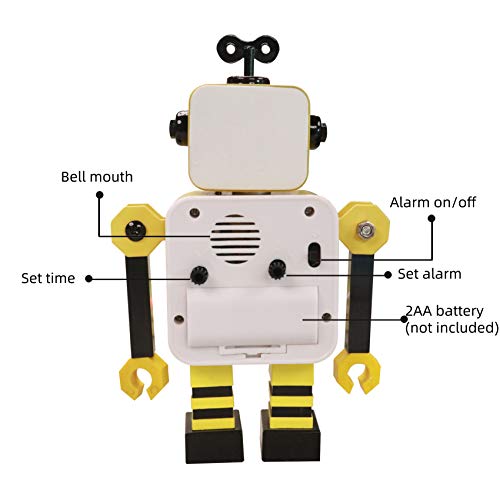 Diskary Reloj Despertador en Forma de Robot de Acero Inoxidable, Silencioso, con Ojos Que se Iluminan y Brazos Giratorios, un Regalo Ideal para Niños y Niñas (Amarillo Negro)