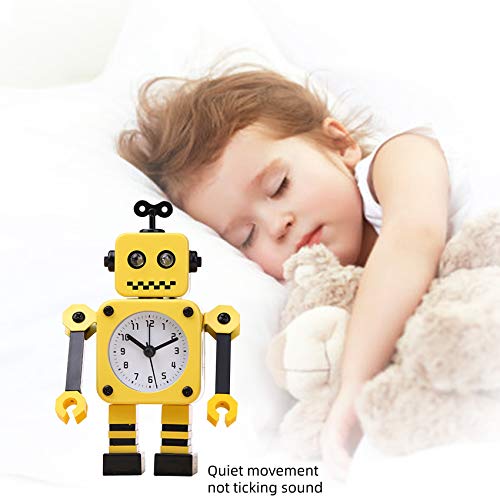 Diskary Reloj Despertador en Forma de Robot de Acero Inoxidable, Silencioso, con Ojos Que se Iluminan y Brazos Giratorios, un Regalo Ideal para Niños y Niñas (Amarillo Negro)