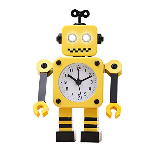 Diskary Reloj Despertador en Forma de Robot de Acero Inoxidable, Silencioso, con Ojos Que se Iluminan y Brazos Giratorios, un Regalo Ideal para Niños y Niñas (Amarillo Negro)