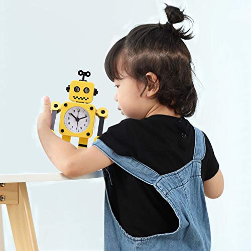 Diskary Reloj Despertador en Forma de Robot de Acero Inoxidable, Silencioso, con Ojos Que se Iluminan y Brazos Giratorios, un Regalo Ideal para Niños y Niñas (Amarillo Negro)