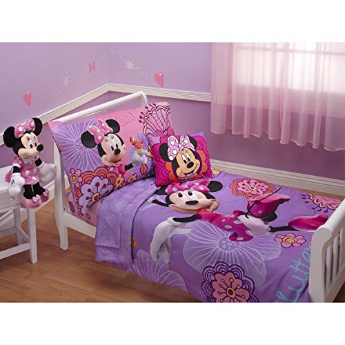 Disney 4 Piece Minnie's Fluttery Friends Toddler Bedding Set, Lavender by Disney