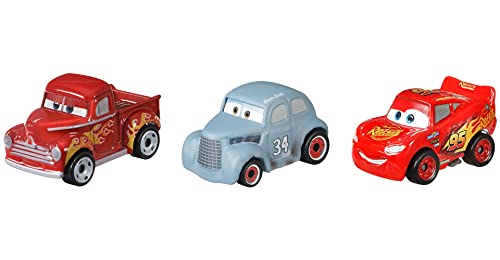 Disney Cars GYD35 Mini Racers de metal, juego de 3 con Hot Rod Smokey, River Scott y McQueen de metal