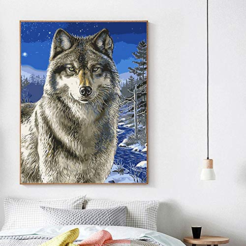 DIY pintura de animales por números kits de pintura de lienzo imágenes por números imagen de lobo para la decoración del hogar de la sala de estar A5 40x50cm