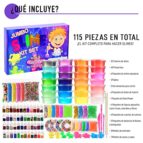 DIY Slime Kit 115 PCS 23 Colores. Slime para Niñas y Niños. Juego de Manualidades y Bricolaje para Niños. Juguetes Creativos para Niñas. Masas Viscosas Moldeables y Purpurina.