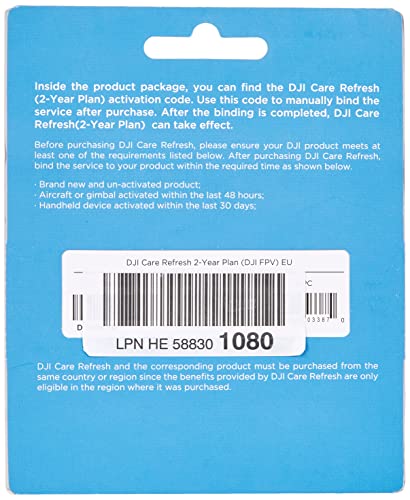 DJI FPV Care Refresh 2 años, DJI FPV, Hasta tres reemplazos en 24 meses, Soporte rápido, Cobertura contra accidentes y daños por agua, Activado en 48 horas