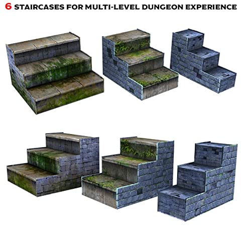 DnD Dungeon Terrain RPG – Alfombrillas de batalla 3D para juegos de rol, configuración rápida de azulejos de mapa y almacenamiento fácil con cuadrícula cuadrada de Mazmorras y dragones Mazmorra