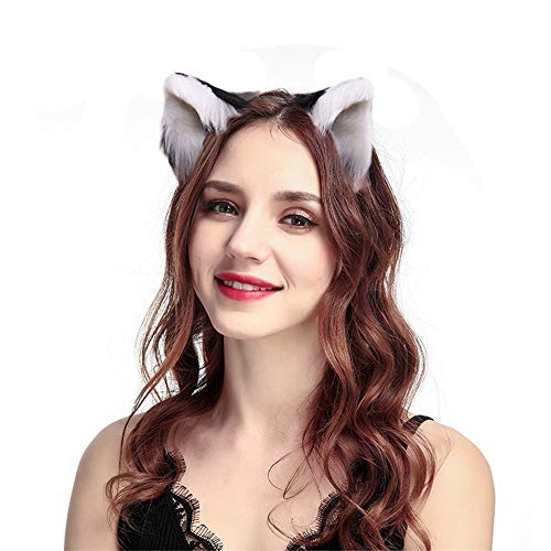 Dodheah Orejas de Gato Orejas de Zorro Diadema Mujer Niñas para Cosplay Disfraz de Halloween Carnaval Blanca+Negra