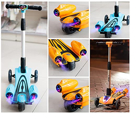 DODOBD Patinete para Niños Scooter Plegable con Altura Ajustable de 3 Niveles y Música Luces y Nebulizador de Agua Regalo para Niños 2 a 8 años, Carga Máxima de 50 kg