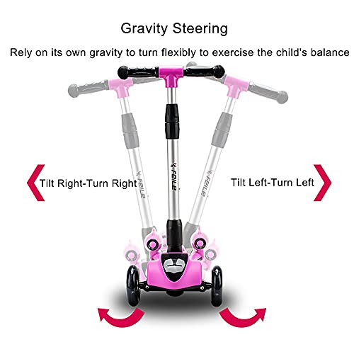 DODOBD Patinete para Niños Scooter Plegable con Altura Ajustable de 3 Niveles y Música Luces y Nebulizador de Agua Regalo para Niños 2 a 8 años, Carga Máxima de 50 kg