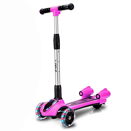 DODOBD Patinete para Niños Scooter Plegable con Altura Ajustable de 3 Niveles y Música Luces y Nebulizador de Agua Regalo para Niños 2 a 8 años, Carga Máxima de 50 kg