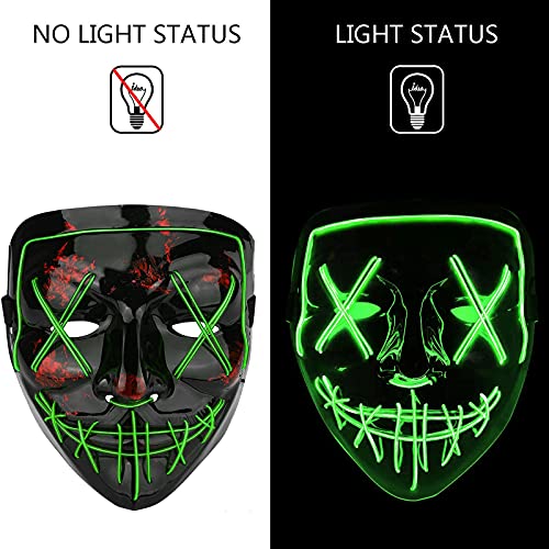 DONYA LED Máscaras Halloween, Purge Mask para Carnaval, Led Mascaras 3 Modos de Lluminación, Adultos LED Mask para Fiestas de Disfraces, Navidad, Carnavales, Cosplay