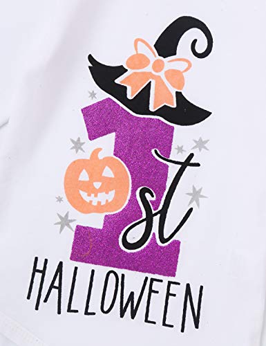 dPois Bebé Niñas Halloween Disfraz de Bruja Calabaza Estampado Conjunto de 4 Piezas Mameluco Manga Larga + Falda de Tul Tutu + Diadema Carnaval Navidad Fiesta Cosplay Negro&Blanco 12-18 Meses