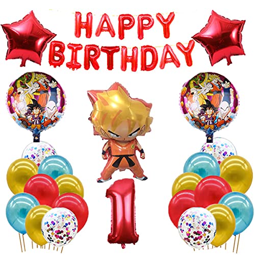 Dragon Ball Birthday Party Latex Balloon Set, Dragon Ball Goku Party Decorations include Aluminum film Goku Balloons, Number 1 balloon, Happy Bitthday Banner for Boys Birthday Party