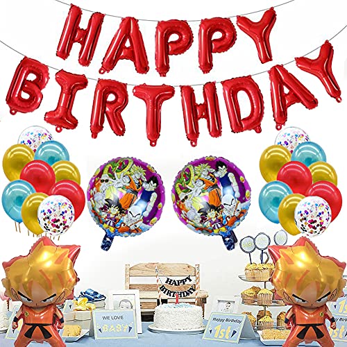 Dragon Ball Birthday Party Latex Balloon Set, Dragon Ball Goku Party Decorations include Aluminum film Goku Balloons, Number 1 balloon, Happy Bitthday Banner for Boys Birthday Party