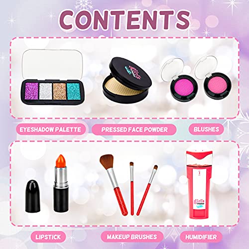 Dreamon Set Maquillaje para Niñas con Humidificador Paleta de Sombras de Ojos Tocador de Maquillaje Niña No Tóxico Regalos Cumpleaños para Infantil 10PCS (No Real Maquillaje)