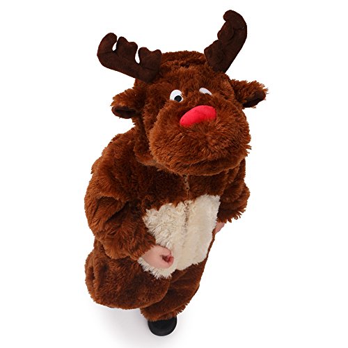 Dress Up America- Kids Reindeer Jumpsuit Outfit Disfraz Reno Mono Traje, Color marrón, Talla 8-10 años (Cintura: 76-82, Altura: 114-127cm) (865-M)