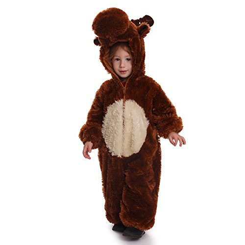 Dress Up America- Kids Reindeer Jumpsuit Outfit Disfraz Reno Mono Traje, Color marrón, Talla 8-10 años (Cintura: 76-82, Altura: 114-127cm) (865-M)